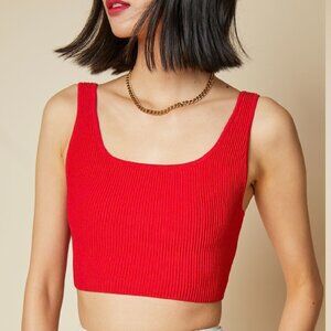 Babaton Knit Squareneck Cropped Tank - Red - US S